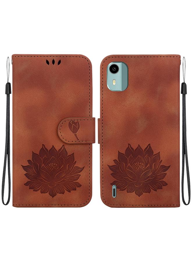 erorex Case For Nokia C12 Lotus Embossed Leather Phone Case  - Image 1