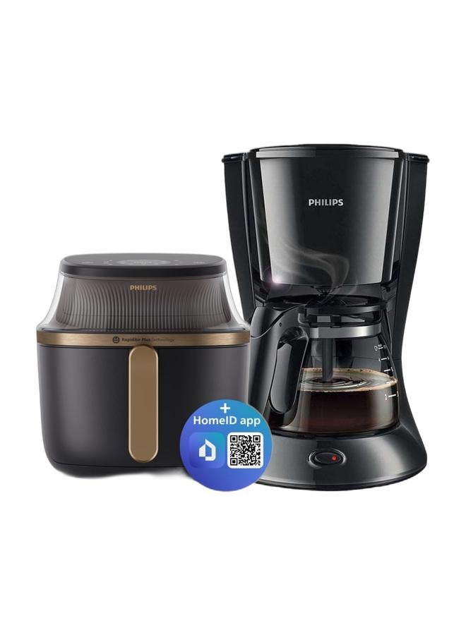 Philips Airfryer XL - See-through Cooking Window, 16 Cooking Functions, Touchscreen, RapidAir Plus Technology, 6.2 L 1700 W NA332/00 Black & Daily Collection Coffee Maker 0.6 L 750 W HD7432/20 BlackBundle - Image 1