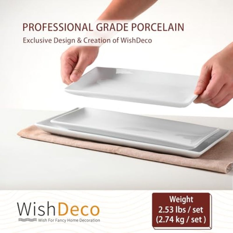 Ceramic Serving Platters Set of 3, White Rectangular Plate, Large Serving Trays, Porcelain Serving Dishes, Party Platters for Dessert, Buffet, Snack, Steak, Fruit - Image 4