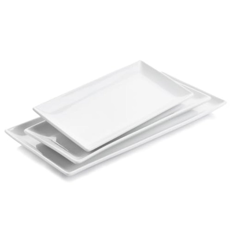 Ceramic Serving Platters Set of 3, White Rectangular Plate, Large Serving Trays, Porcelain Serving Dishes, Party Platters for Dessert, Buffet, Snack, Steak, Fruit - Image 1