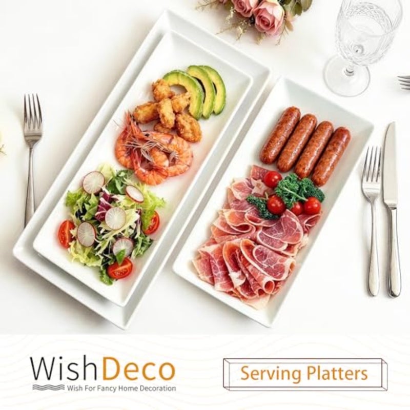 Ceramic Serving Platters Set of 3, White Rectangular Plate, Large Serving Trays, Porcelain Serving Dishes, Party Platters for Dessert, Buffet, Snack, Steak, Fruit - Image 2