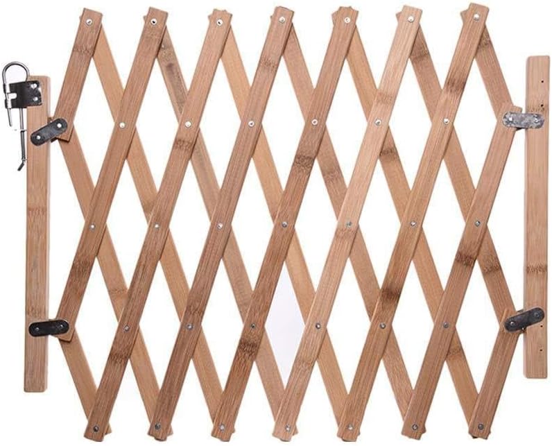 بوابة حيوانات أليفة خشبية قابلة للسحب والتعديل، سياج أمان منزلق للكلاب للاستخدام الداخلي، مادة خشب طبيعي، ارتفاع 48 سم (لون متنوع) - Image 1