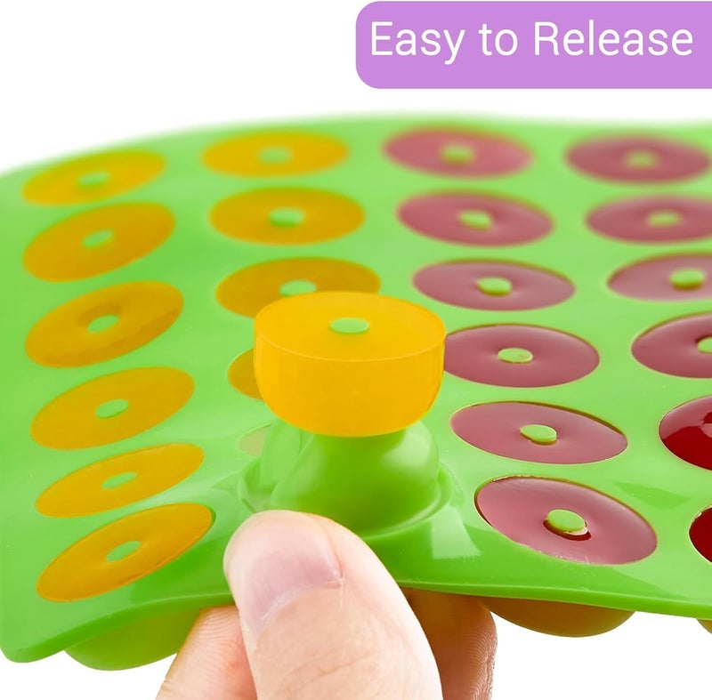 Husaini Mart Husaini Mart Set of 2 48 Cavity Mini Donut Silicone Gummy Mold Small Size Round Candy Loop Mould for Making Gummies Hard Candy Chocolate Caramels Ice Cube Jelly Frozen Fruit Treats Snacks Truffles  - Image 3