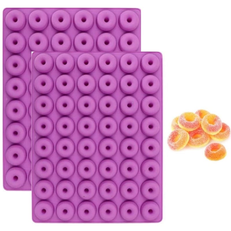 Husaini Mart Husaini Mart Set of 2 48 Cavity Mini Donut Silicone Gummy Mold Small Size Round Candy Loop Mould for Making Gummies Hard Candy Chocolate Caramels Ice Cube Jelly Frozen Fruit Treats Snacks Truffles  - Image 1