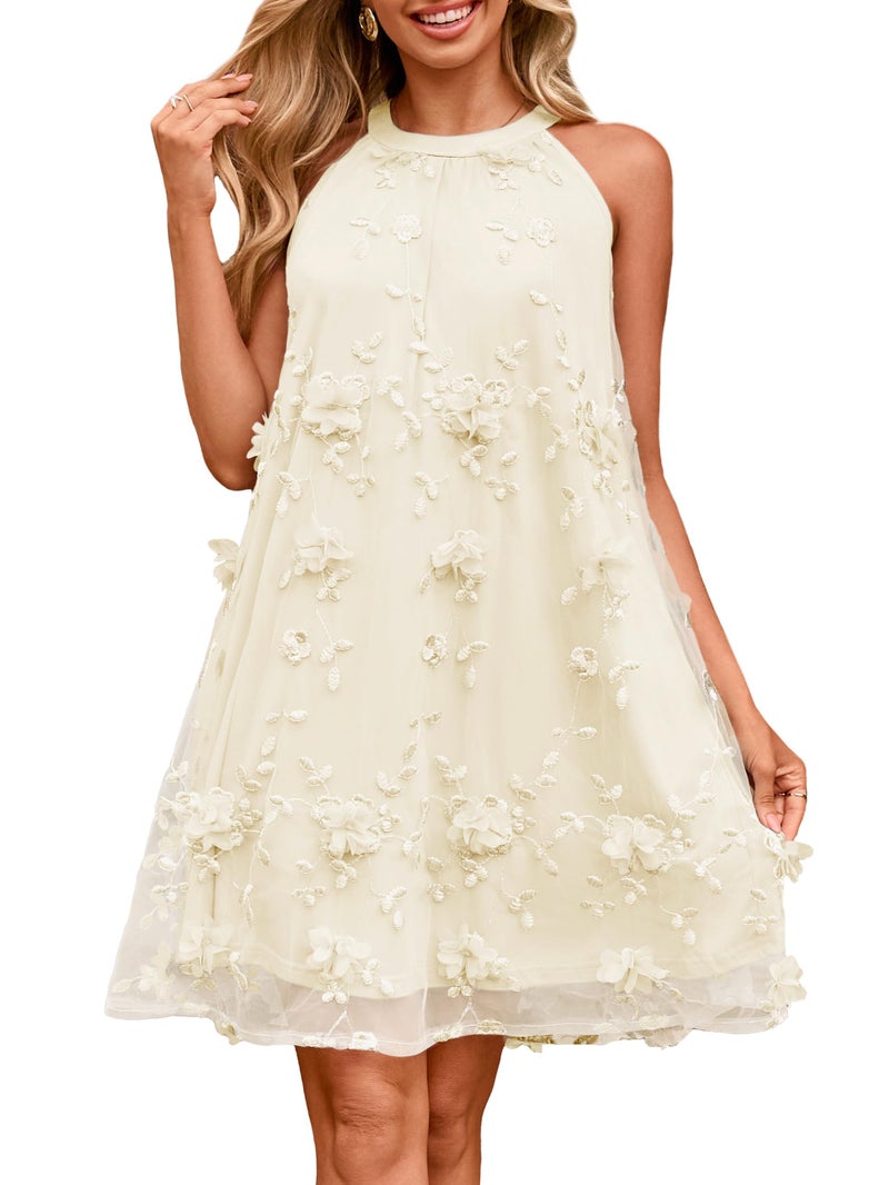 Simplee Women Halter Homecoming Dress 2026 Fall Flowy Swing Short HOCO Dresses Bridal Shower Mini Dress Party Outfits (Beige Yellow L) - Image 1