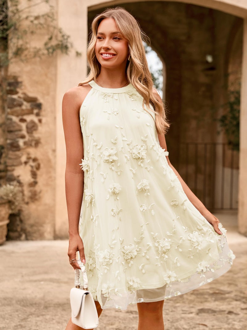 Simplee Women Halter Homecoming Dress 2026 Fall Flowy Swing Short HOCO Dresses Bridal Shower Mini Dress Party Outfits (Beige Yellow L) - Image 3