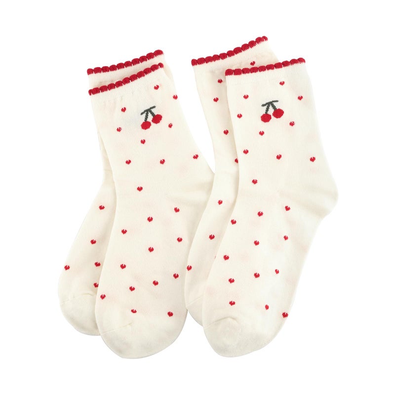 Knagsfa 2 Pairs Women's Cute Crew Socks, Casual Athletic Cotton Cherry Calf Novelty Socks for Women - Image 1