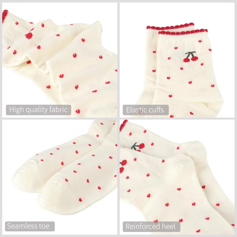 Knagsfa 2 Pairs Women's Cute Crew Socks, Casual Athletic Cotton Cherry Calf Novelty Socks for Women - Image 4