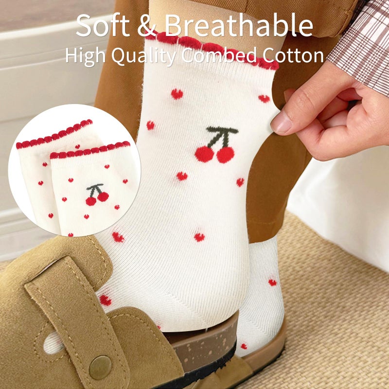 Knagsfa 2 Pairs Women's Cute Crew Socks, Casual Athletic Cotton Cherry Calf Novelty Socks for Women - Image 5