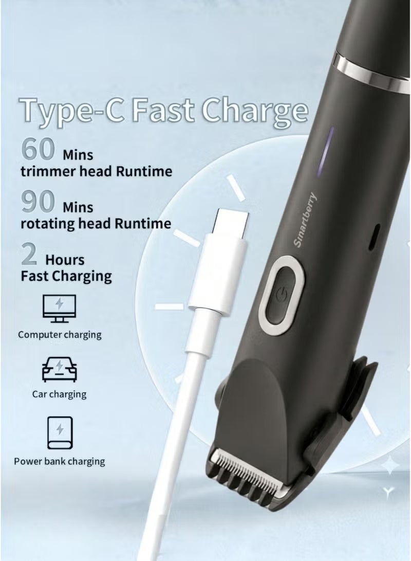 Smartbarry K01 Women's Bikini Trimmer & Electric Shaver, 2-in-1 Dual Head, IPX7 Waterproof, USB-C Rechargeable, Black - Image 3