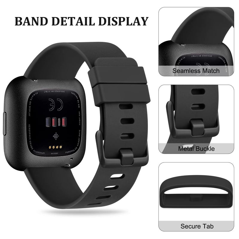 Meliya Bands Compatible With Fitbit Versa/Versa 2 / Versa Lite/Versa SE Classic Soft Silicone Sport Strap for Women Men (Large, Black) - Image 2
