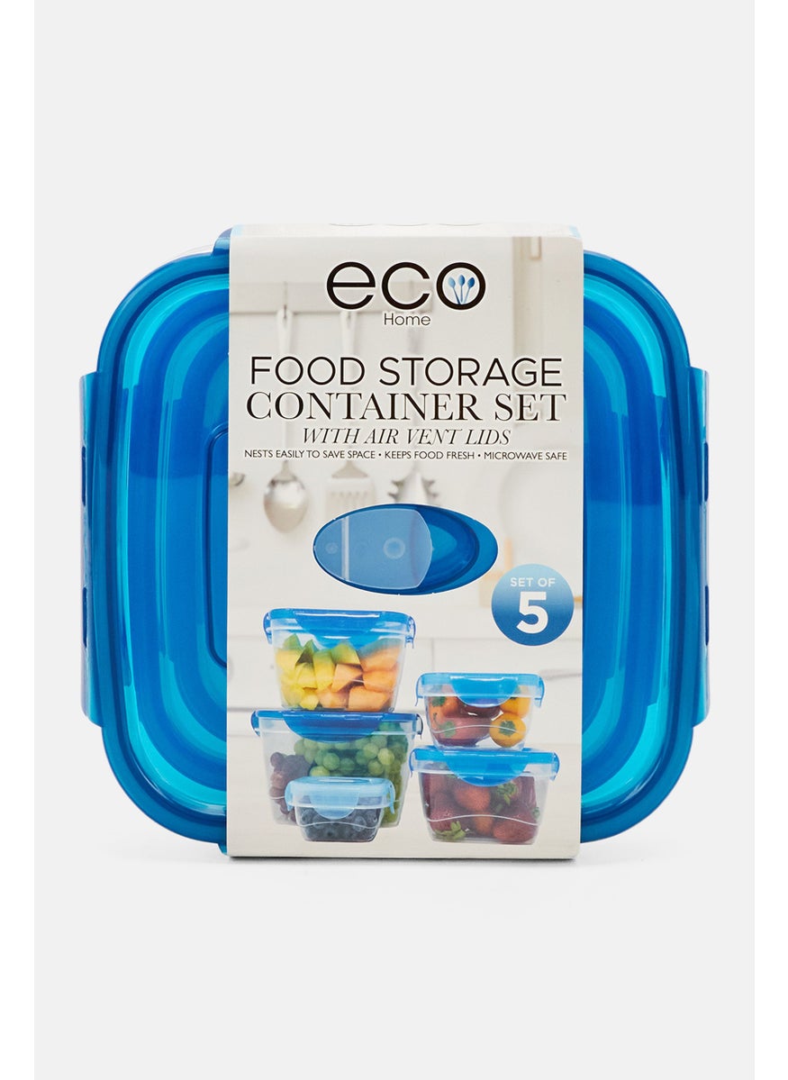 Eco Home - 5 Pieces Food Storage Container Set With Air Vent Lids, Blue - Image 1