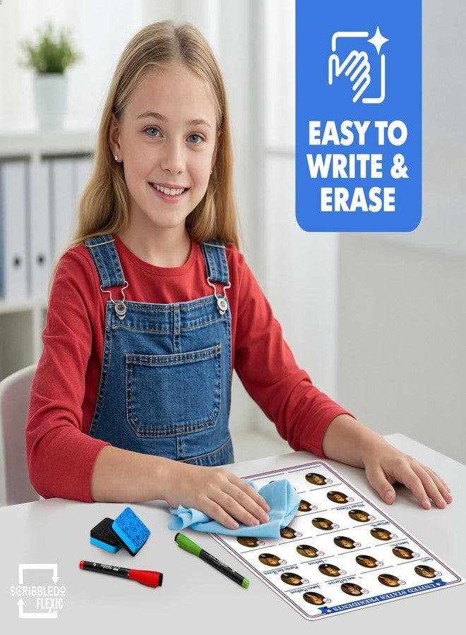Scribbledo Dry Erase President Practice Sheets 11x14 Learning Boards Portraits & Numbered Outline Reusable U.S. Presidents Chart for Kids Classroom History Teaching Aid Homeschool Activity 10 Pack - Image 4