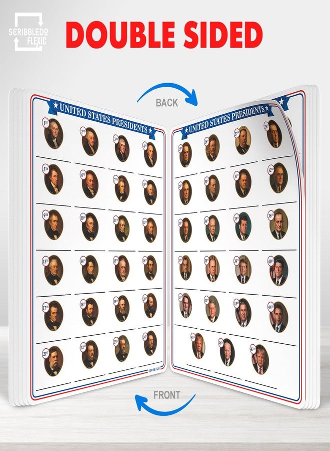Scribbledo Dry Erase President Practice Sheets 11x14 Learning Boards Portraits & Numbered Outline Reusable U.S. Presidents Chart for Kids Classroom History Teaching Aid Homeschool Activity 10 Pack - Image 2