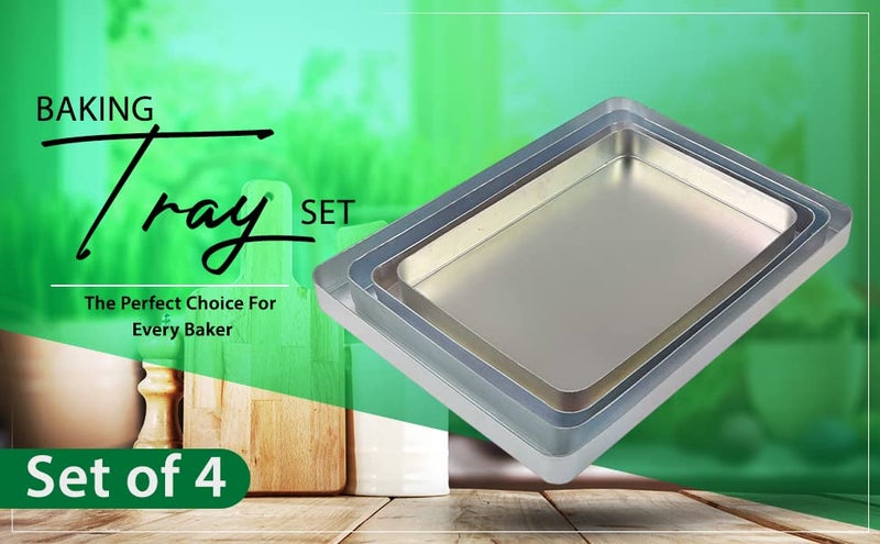 JAYCO Aluminum Big Trays for BakingServing Ideal for MithaiBarfi 12131416 4 Pc Set Silver - Image 4