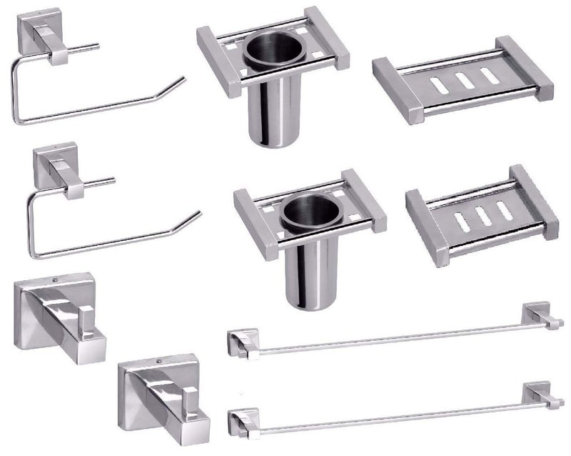 Fortune Fortune Stainless Steel Combo of Towel RodTowel RingTumbler HolderSoap DishRobe Hook 10 Pieces Pack of 2  - Image 1