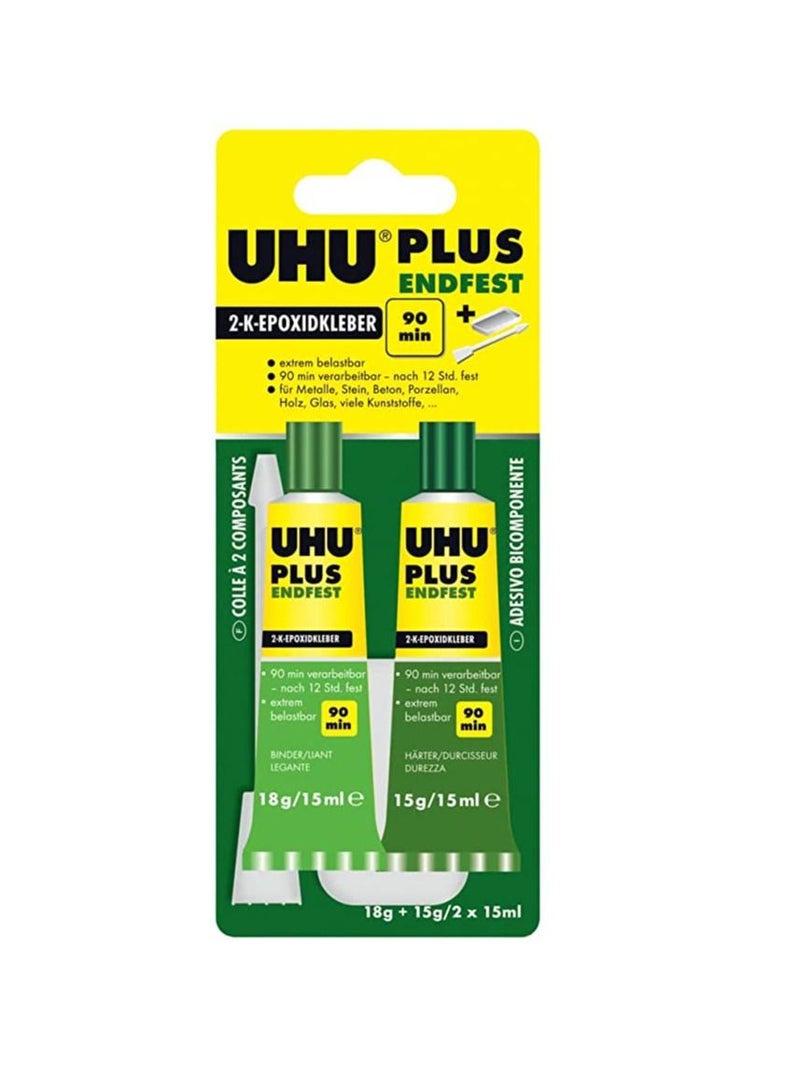 UHU PLUS ENDFEST 90 min, Universal super strong (upto 170kg/cm²) 2 component epoxy adhesive for industry, DIY, repair, 33g, Transparent
