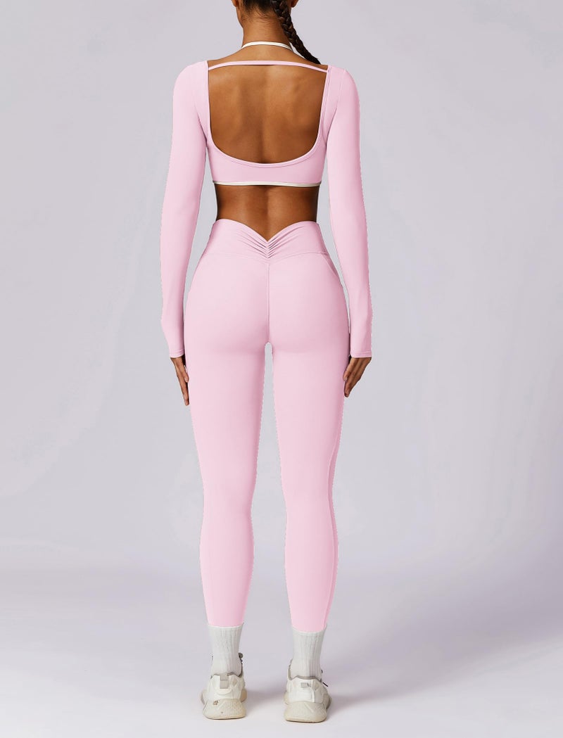 AGYMNX Workout Sets for Women 2 Piece Outfits Seamless High Waist Leggings Yoga Long Sleeve Crop Tops Athletic Gym Sets - Image 2