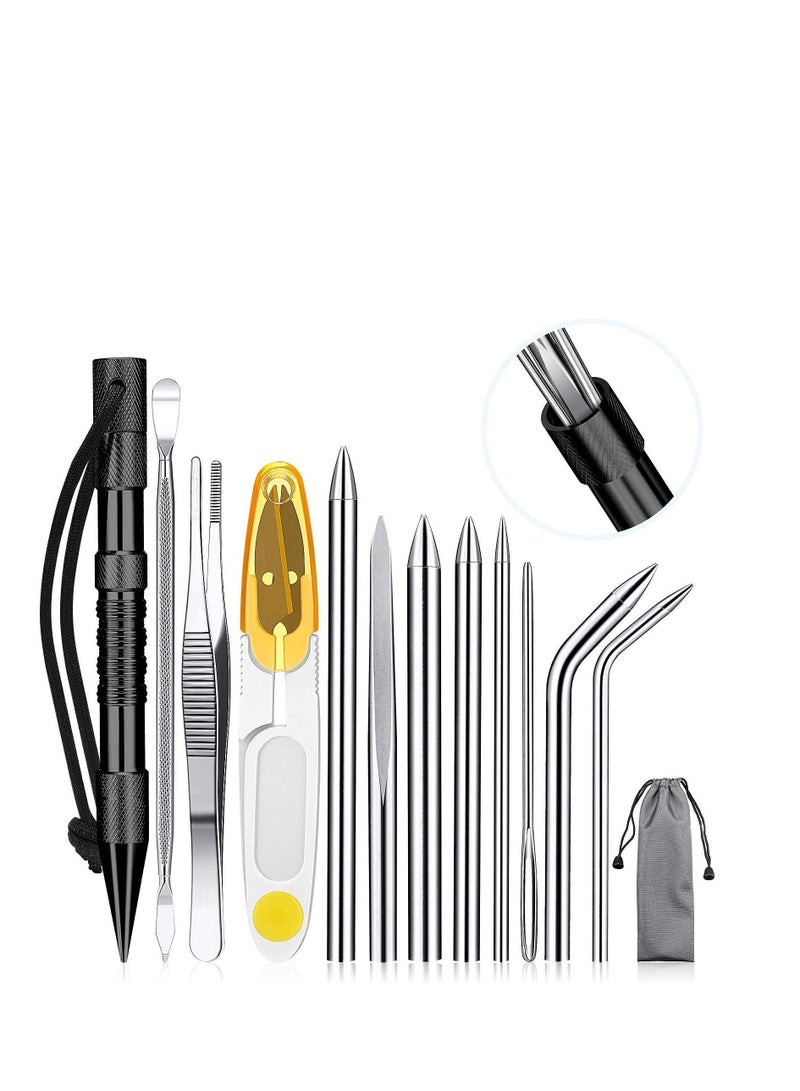 Y&D Knotter Tools, Stainless Steel Paracord Lacin Needles and Smoothing Tool for Leather or Work, Marlinspike, Waterproof Cloth Bag, Sewing Scissor, Tweezers - Image 1