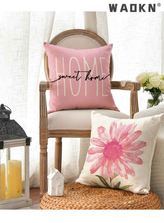 WAOKN Flowers Pink Throw Pillow Covers, Cushion Case for Sofa Couch Set of 4 , suitable for Patio Furniture Porch Seat Chair Couch Sofa Living Room and bedroom ,soft and comfortable , easy to clean , pink, 45*45cm . - Image 5