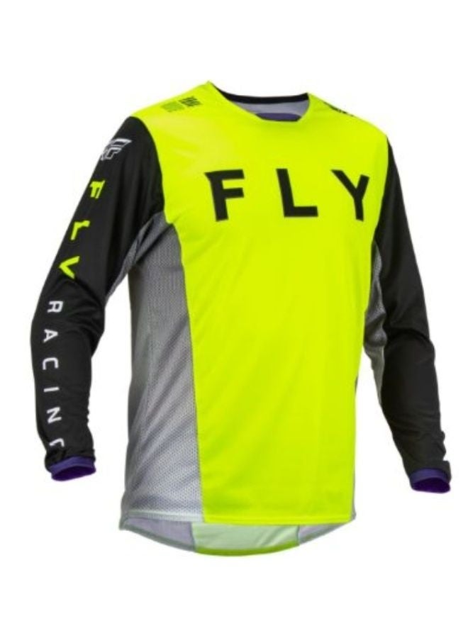 Fly Neon Yellow-Grey-Black Long-Sleeve Motocross Jersey with Brand Logo and Accents-M - Image 1