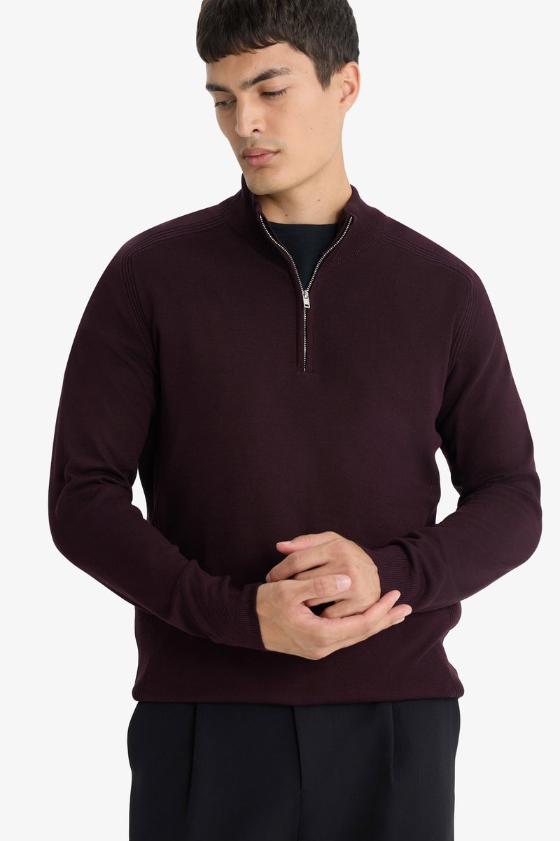 DeFacto Red Man Standard Fit Stand Collar Half Zippered Knit Pullover Casual - Image 1