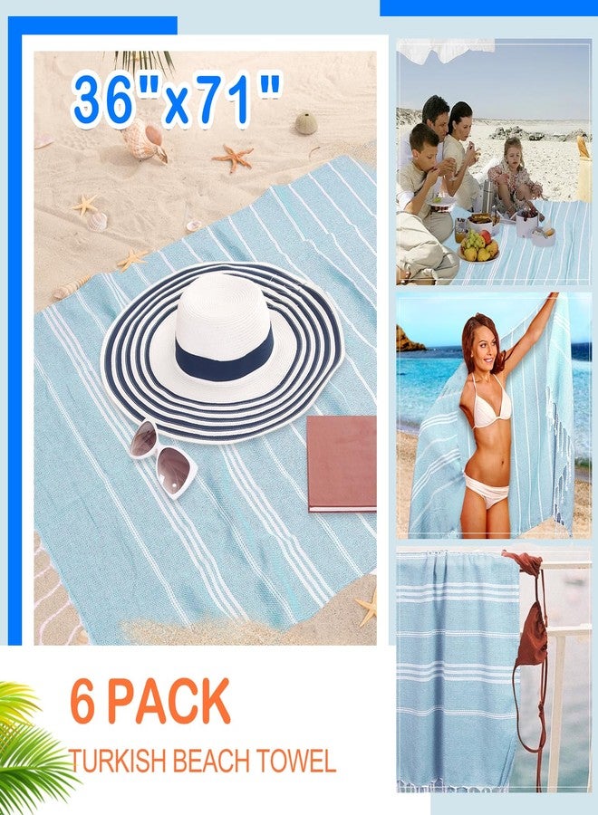 YSYJ Turkish Beach Towel 6 Pack Beach Towels 36"x71" Beach Towel Oversized Sand Free Turkish Towel Quick Dry Bath Towels Blue - Image 2