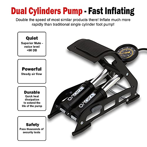 Lyrovo 160 PSI Double Cylinder Portable Foot Pump Air Tyre Inflator for car Bike and Cycle, Black - Image 2