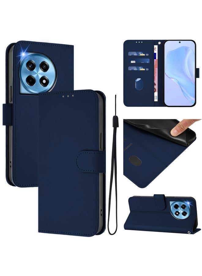 اس-توب جراب لهاتف OnePlus 12 5G Global Skin Feel جراب هاتف من الجلد بلون سادة مع حبل - Image 1
