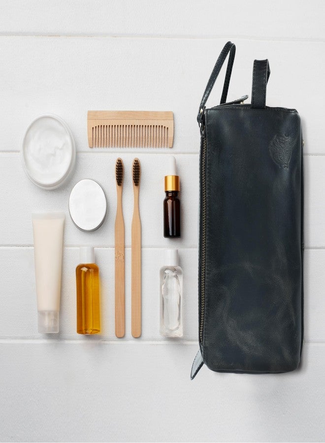 LEATHER TOWN Leather Toiletry Bag for Men, Travel Duffels Essentials Shaving Dopp Kit, Mens Travel Bag Toiletries Organizer Case for Grooming, Made from 100% Real Leather (Black) - Image 3