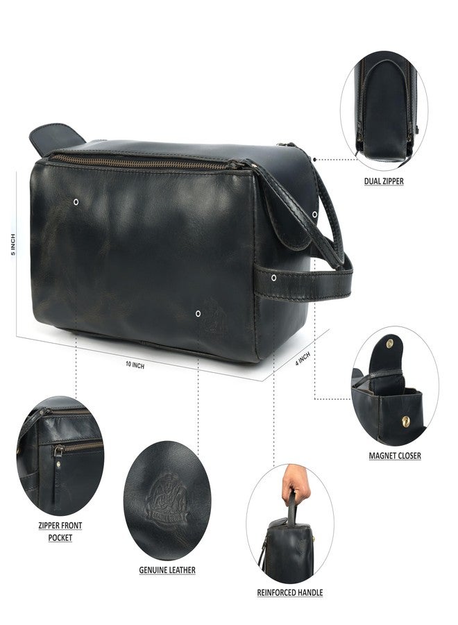 LEATHER TOWN Leather Toiletry Bag for Men, Travel Duffels Essentials Shaving Dopp Kit, Mens Travel Bag Toiletries Organizer Case for Grooming, Made from 100% Real Leather (Black) - Image 4