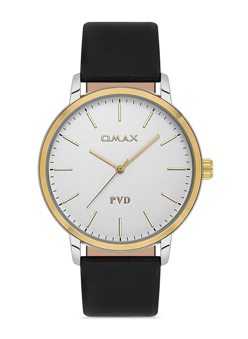 Omax Men's Black Luxury Wrist Watch, Watches for Men, Stainless Watches, Leather Band, White Analog Dial, Waterproof Watch, 1 Year Warranty - Image 1