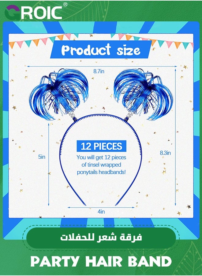 GROIC 6 Pieces Tinsel Wrapped Ponytails Headbands Headwear Feathers Head Bopper for Women Girls Hair Costume Party Dress-up Accessories (Blue)  - Image 2