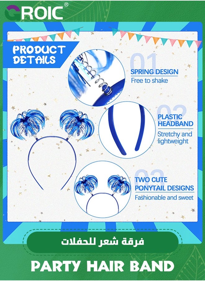 GROIC 6 Pieces Tinsel Wrapped Ponytails Headbands Headwear Feathers Head Bopper for Women Girls Hair Costume Party Dress-up Accessories (Blue)  - Image 3