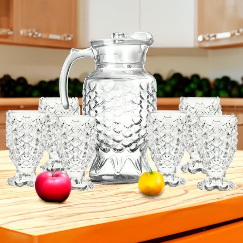 bellemax Italian Premium Water and Juice Glasses Set of 6 and Jug Set Combo,(6 Pieces Glasses 270ML and 1 Water Juice Jug 1.8 Liter), Transparent, Glass and Jug Set for Dining Table (Traditional- A) - Image 4