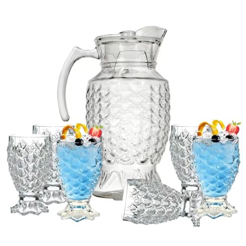 bellemax Italian Premium Water and Juice Glasses Set of 6 and Jug Set Combo,(6 Pieces Glasses 270ML and 1 Water Juice Jug 1.8 Liter), Transparent, Glass and Jug Set for Dining Table (Traditional- A) - Image 1