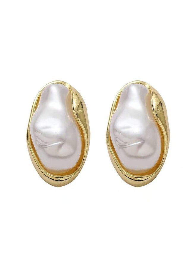 GLMOCM Baroque Pearl Stud Earrings For Women 14k Gold Plated Irregular Pearl Earrings Chunky Big Pearl Earrings Vintage Pearl Statement Earrings Jewelry Gift For Women (C) - Image 1