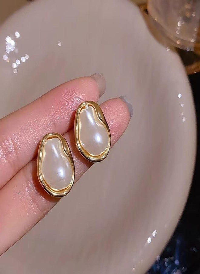GLMOCM Baroque Pearl Stud Earrings For Women 14k Gold Plated Irregular Pearl Earrings Chunky Big Pearl Earrings Vintage Pearl Statement Earrings Jewelry Gift For Women (C) - Image 4