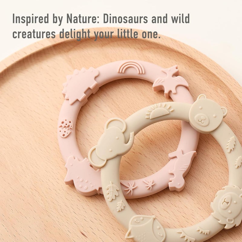 YIVEKO Silicone Teethers for Babies 06 612 Months Teething Toys for Infants Baby Chew Toys for Sucking Needs Baby Teething Rings for Infant Boys and Girls 3 PackDinosaurBlue - Image 3