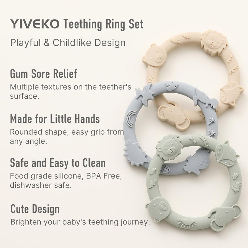 YIVEKO Silicone Teethers for Babies 06 612 Months Teething Toys for Infants Baby Chew Toys for Sucking Needs Baby Teething Rings for Infant Boys and Girls 3 PackDinosaurBlue - Image 2