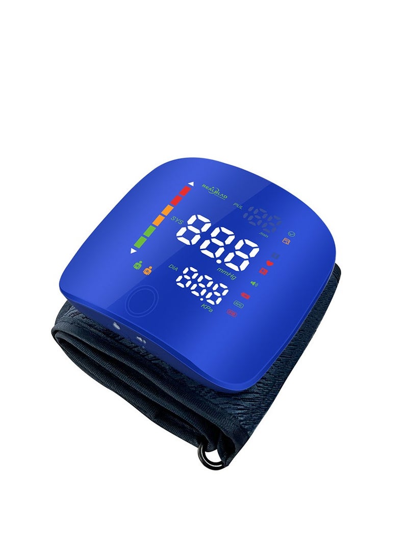 REALBLAD - Blood Pressure Monitor with Arabic Broadcast, Rechargeable 2x99 Readings Memory Wrist BP Monitor, with LED Large Display (BLUE) - Image 1