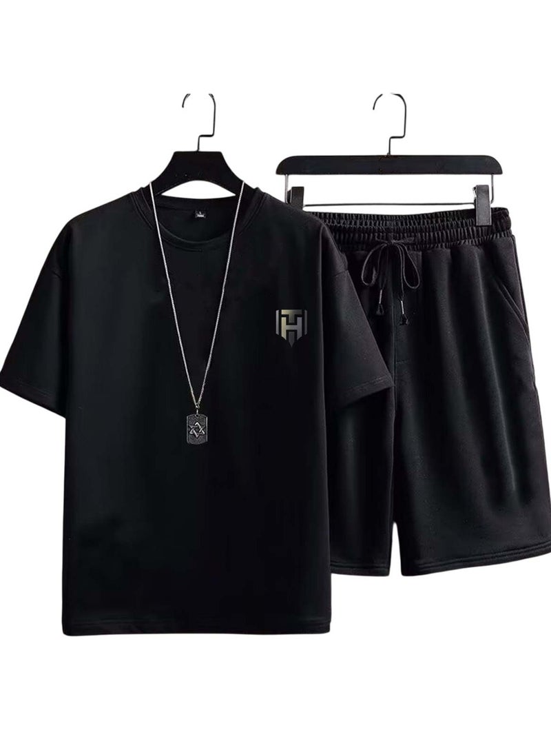 Huitich Men’s Summer Casual Sportswear Set Black Size L - Image 1