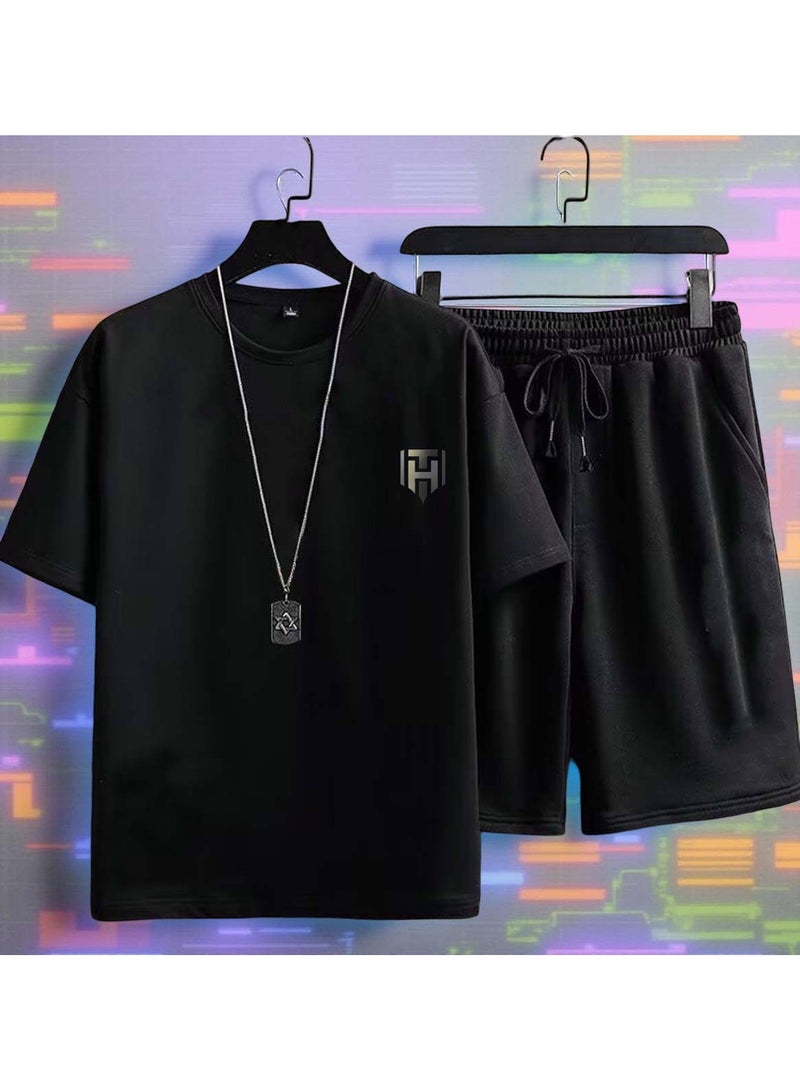 Huitich Men’s Summer Casual Sportswear Set Black Size L - Image 2