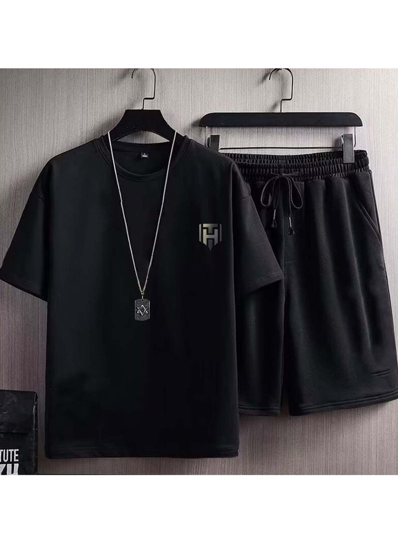 Huitich Men’s Summer Casual Sportswear Set Black Size L - Image 3