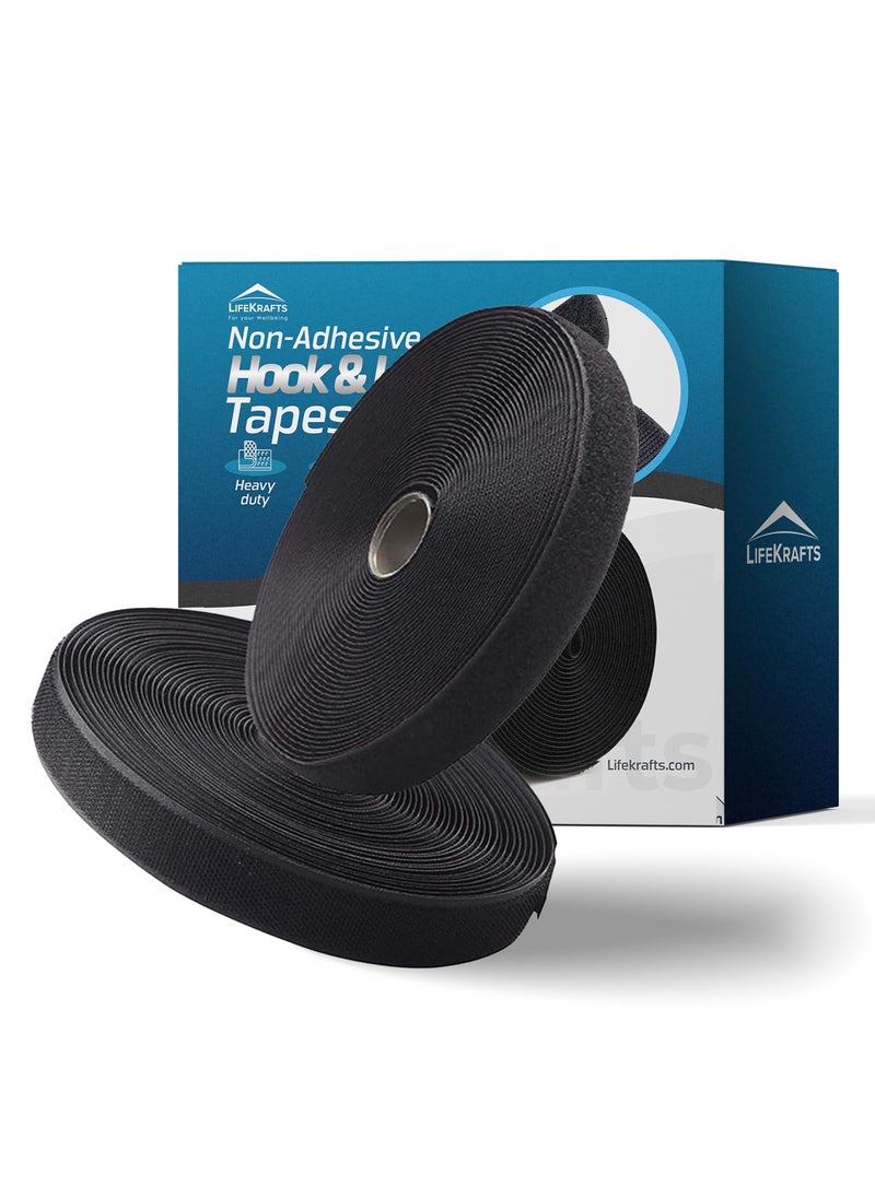 Lifekrafts Lifekrafts Non Adhesive Hook & Loop Tape | (10M*25mm , Black Color)  - Image 1