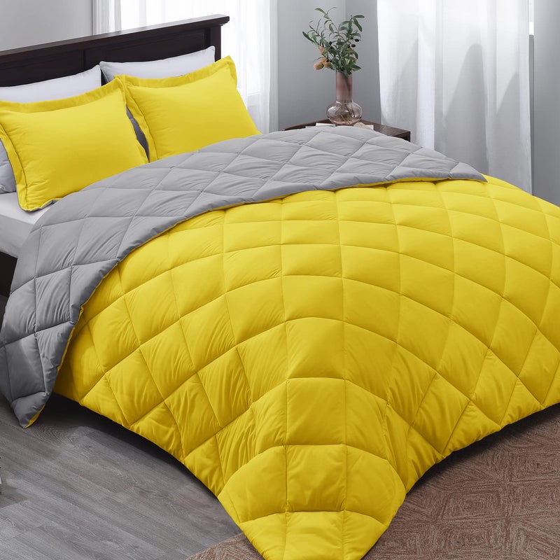 Basic Beyond Twin Comforter  Reversible AllSeason Twin Bed Set Yellow  Grey 1 Comforter  1 Pillow Sham