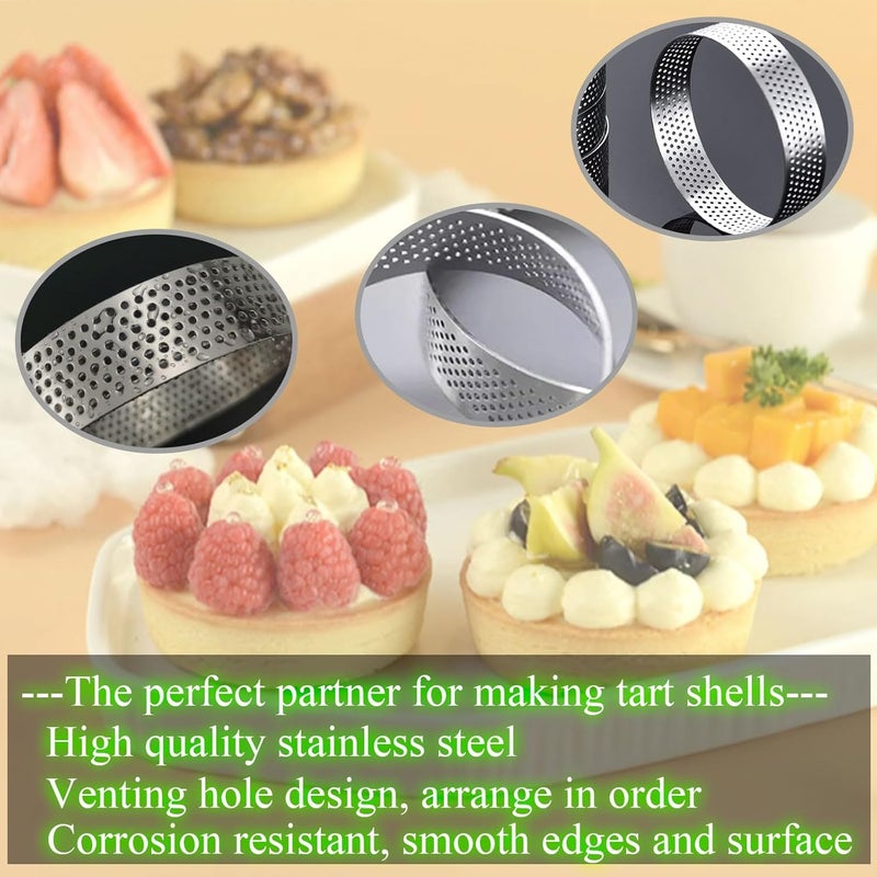 DATANYA 12Pack Tart Rings 3.15 Inch Perforated Tart Ring Stainless Steel, Round Mousse Cake Ring Metal Pastry Mold for Baking Cooking Pastries, small fruit tartet crust 8cm - Image 3