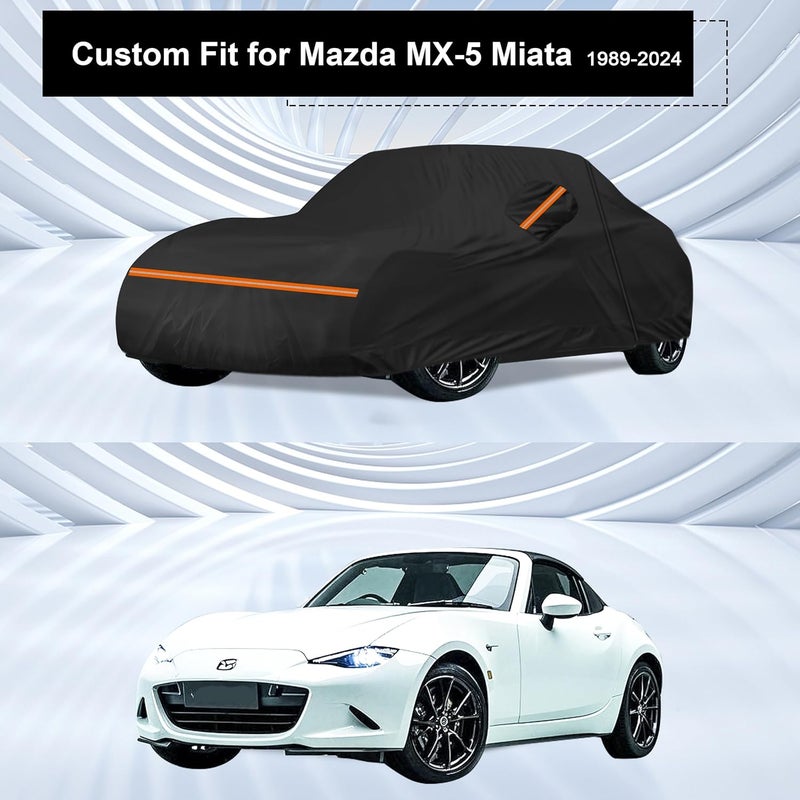 Amooca Heavy-Duty Car Covers Custom Fit for Mazda MX-5 Miata (1989-2024) Waterproof Sun-Proof All Weather for Automobiles Snow Cover 420D with Door Zipper Cotton Lining - Image 3