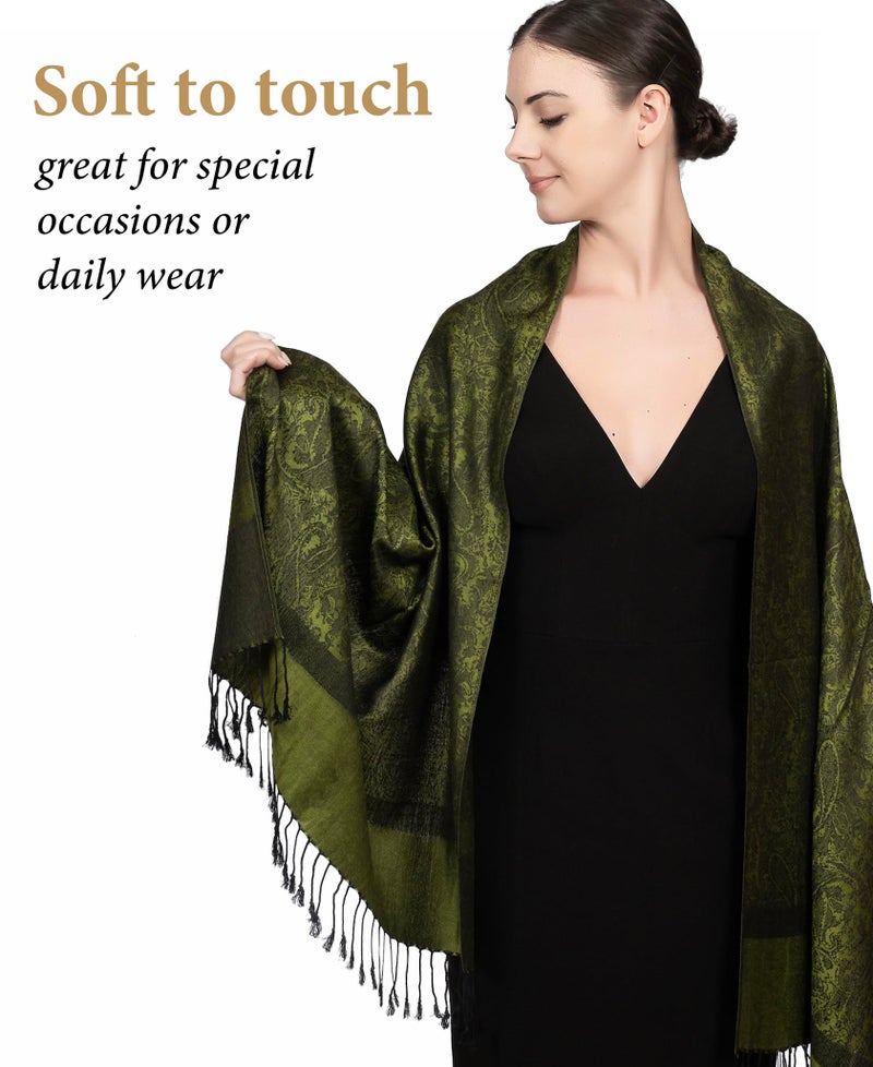 Achillea Two Tone Vintage Jacquard Paisley Pashmina Shawl Wrap Scarf (Dark Green) - Image 2