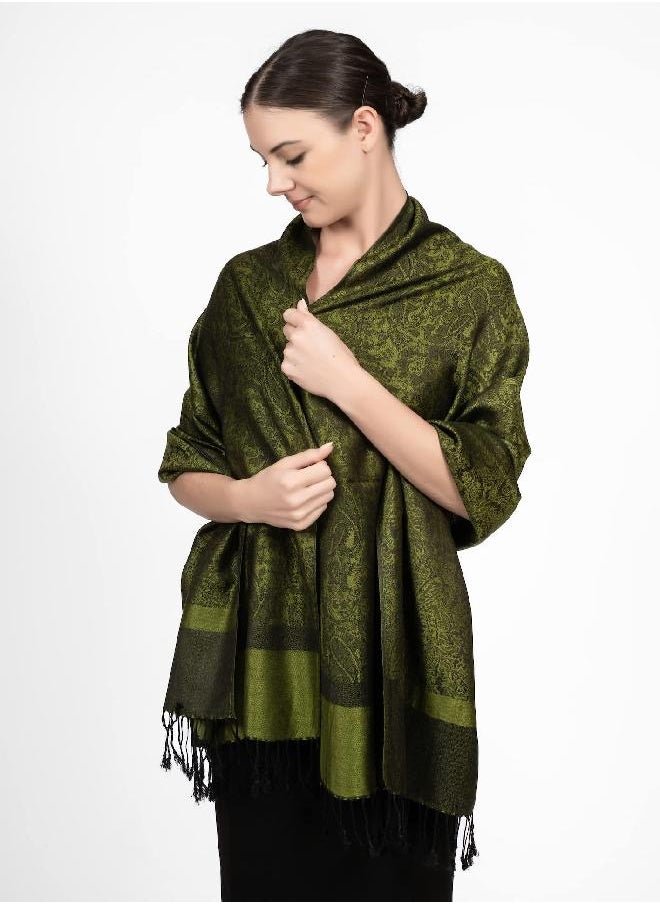 Achillea - Achillea Two Tone Vintage Jacquard Paisley Pashmina Shawl Wrap Scarf (Dark Green) - Image 1